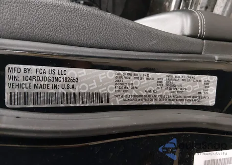 2022 Dodge Durango Gt Plus Awd z USA, uszkodzony, nr VIN 1C4RDJDG0NC182653